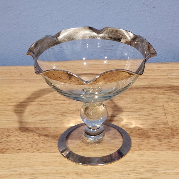 Dorthy Thorpe Compote Bowl w/ Silver Banded Footed Ball Stem 5"x 5.5"" Vintage - Picture 4 of 5
